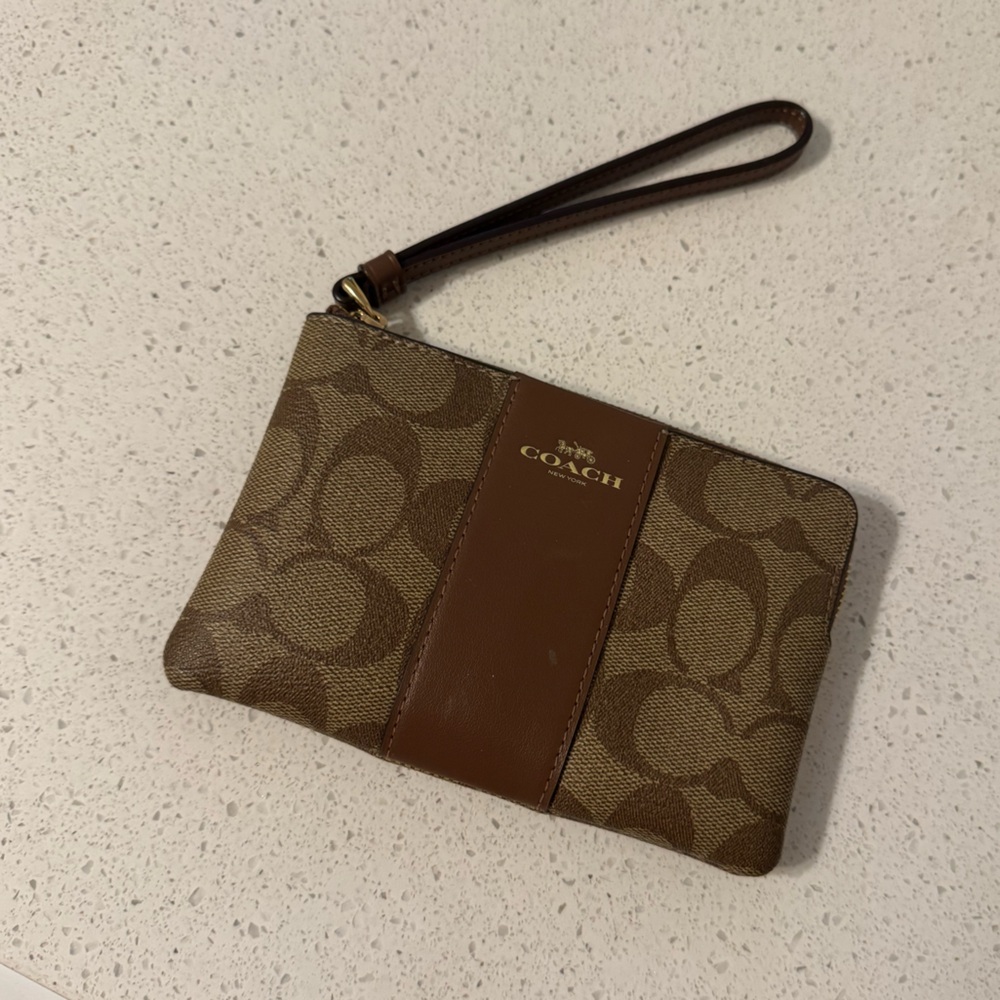Coach Tan and Brown Signature Wristlet